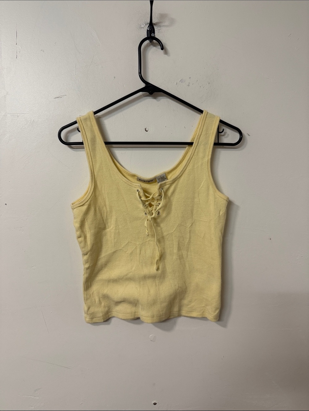 Energie Lace-Up Ribbed Tank Top - Pale Yellow Y2K